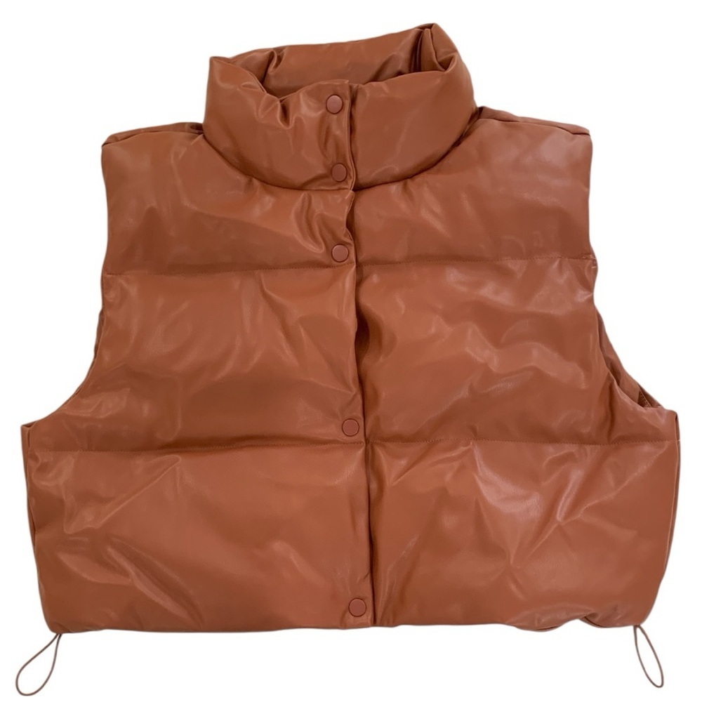 Simply Southern Camel Vegan Leather Puffer Vest Size XL NWT - Picture 2 of 10